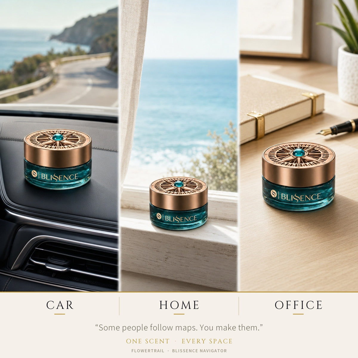 Flowertrail Blissence Navigator — Triptych Car Home Office