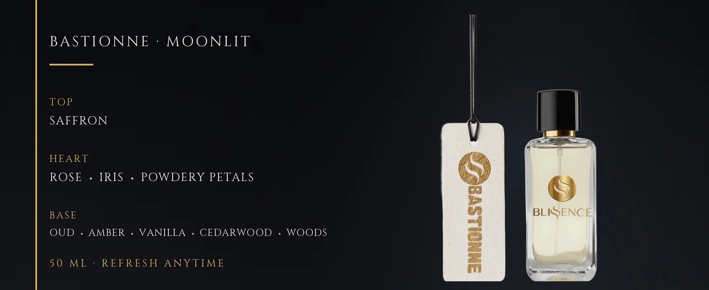 Flowertrail Bastionne Moonlit — fragrance notes infographic
