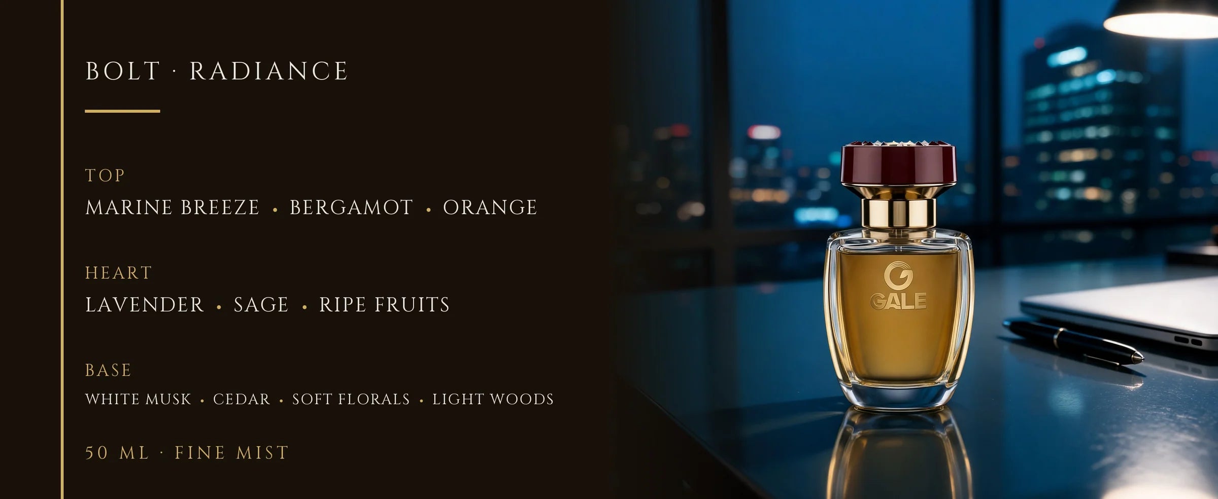 Flowertrail Bolt Radiance — fragrance notes infographic