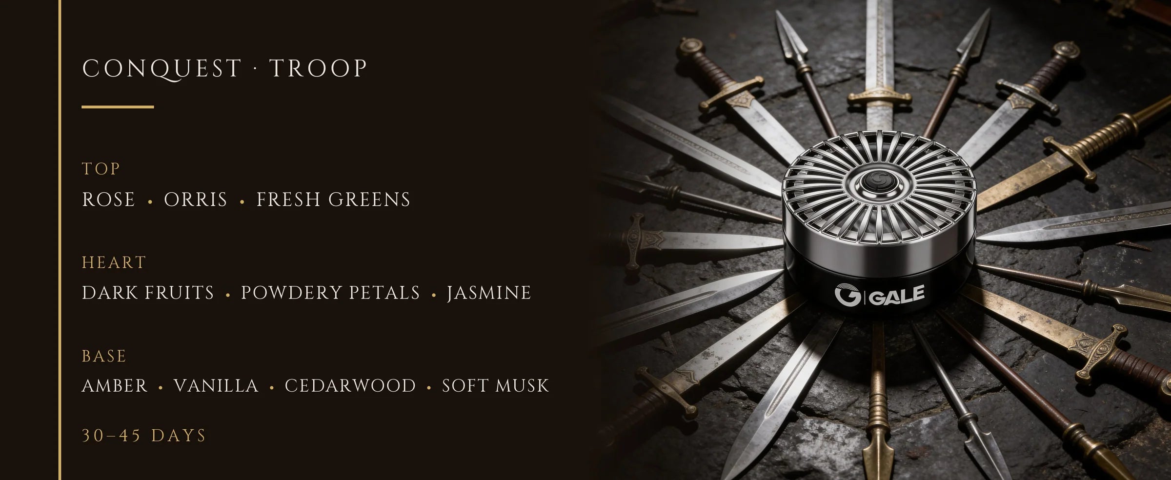 Flowertrail Conquest Troop — fragrance notes infographic