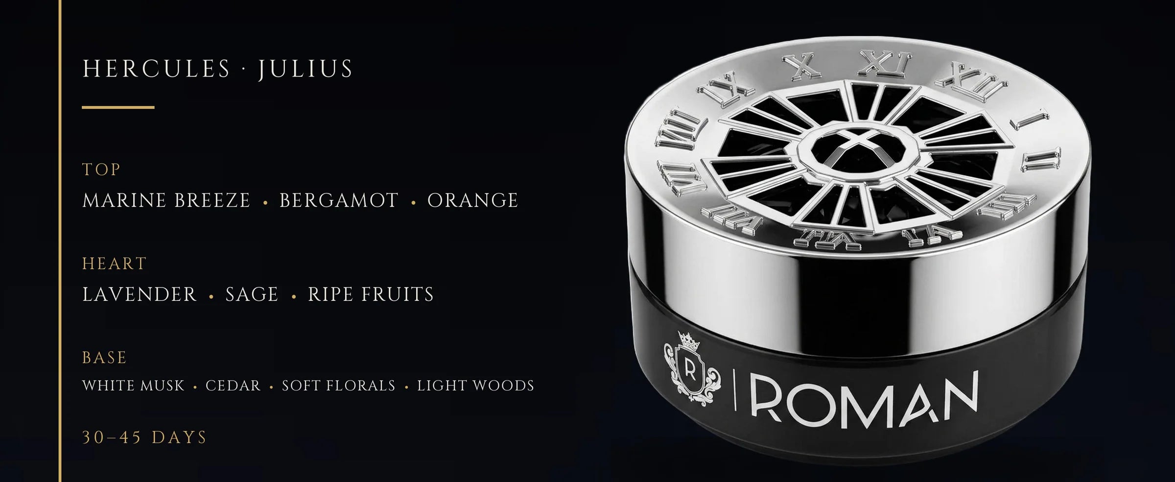 Flowertrail Hercules Julius — fragrance notes infographic